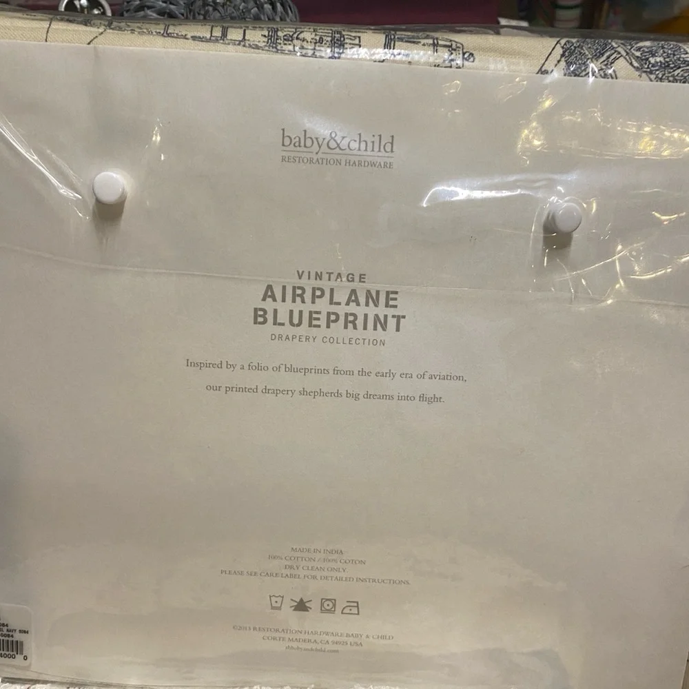 RH Vintage Airplane Blueprint Drapery Collection Grommet top - Picture 2 of 6